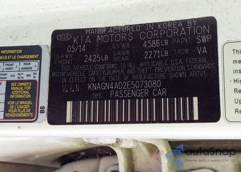 2014 Kia Optima Hybrid Ex z USA, uszkodzony, nr VIN KNAGN4AD2E5073080